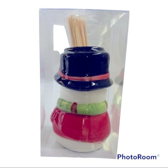 Snowman Toothpick Holder Hand Painted Ceramic Holiday Kitchen Decor Gadget - Picture 8 of 9
